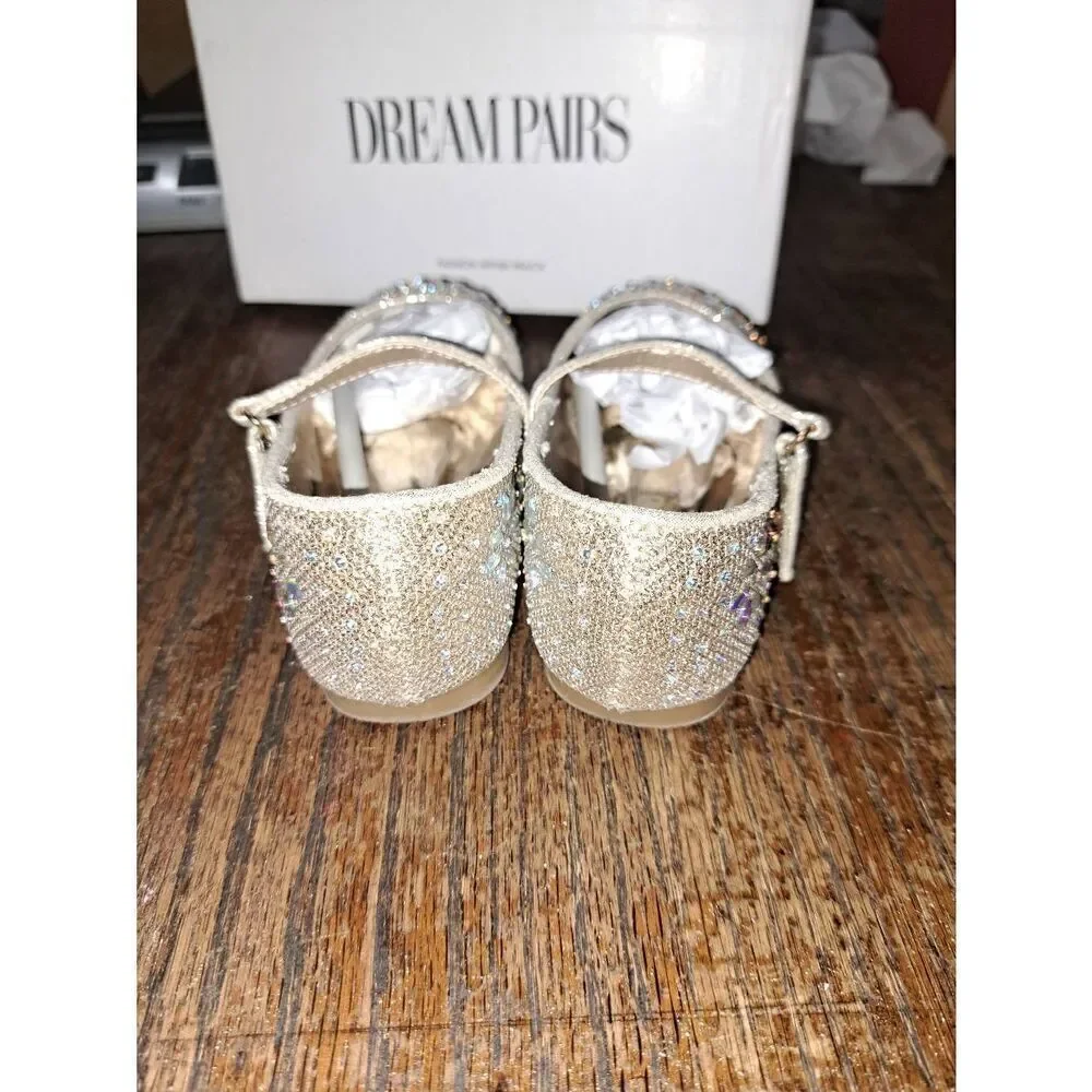 Girls Size 8 Dream Pairs Gold Glitter Embellished Angel Mary Jane Dress Shoes